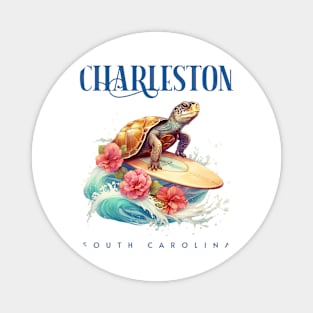 Charleston South Carolina Smiling Surfing Turtle Souvenir Magnet